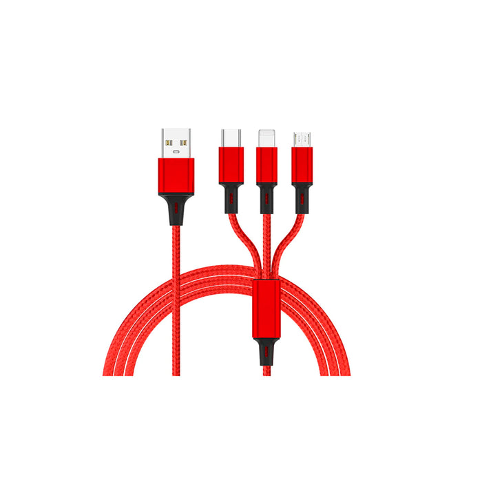 Cable de Datos 3 Puntas Trenzado I iOS y Android